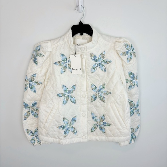 Bohemian Cottagecore Quilted Jacket With Floral Patchwork in Vanilla Cream - Picture 6 of 8